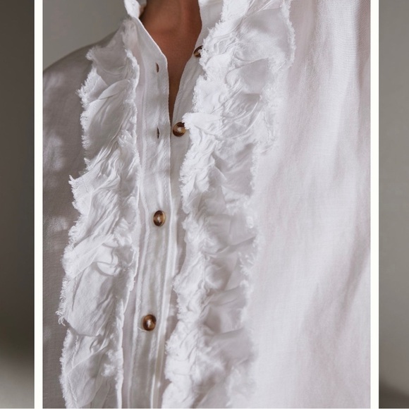 Anthropologie Pilcro Ruffled Placket Shirt in White - Picture 8 of 12